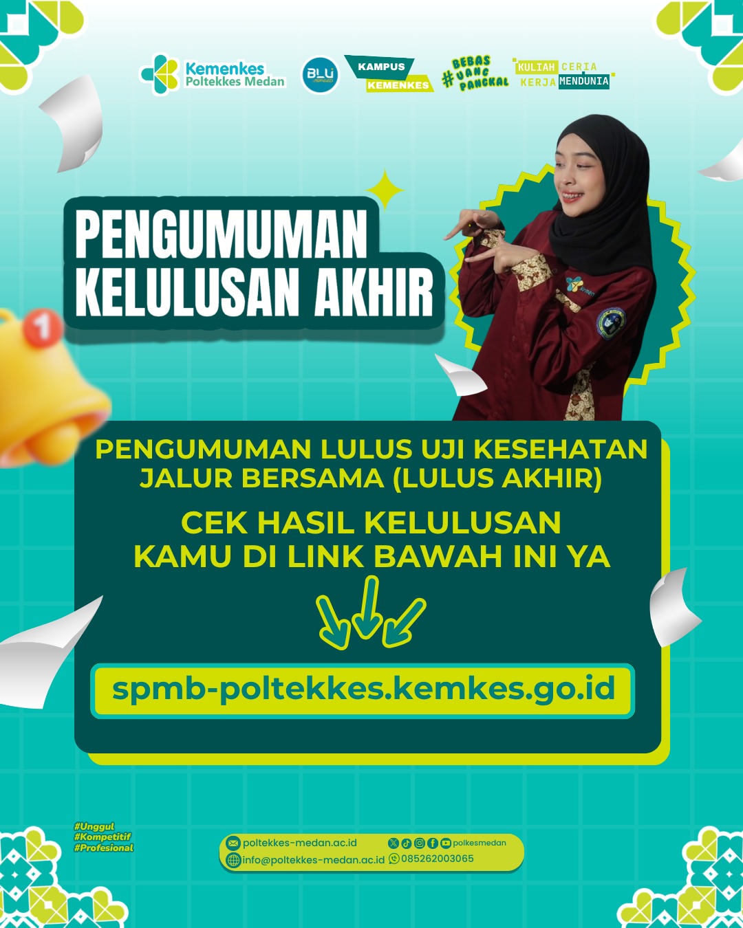 Pengumuman Hasil Kelulusan Uji Kesehatan SPMB Jalur Bersama (Tahap Akhir) TA. 2026/2027