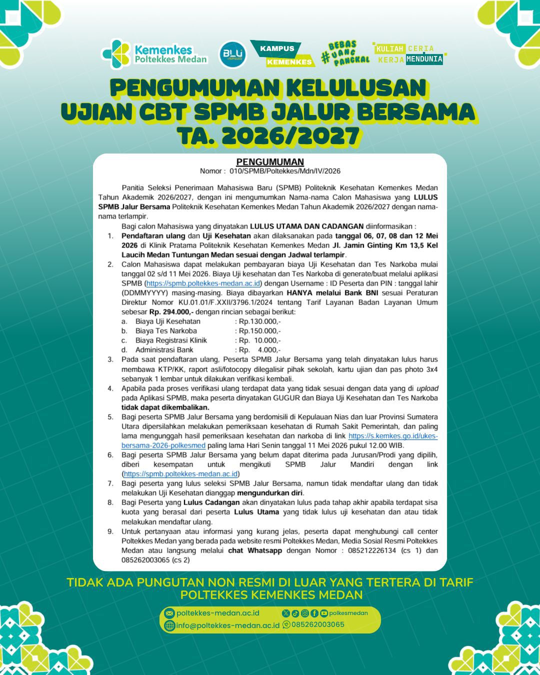 Pengumuman Hasil Nominasi Tahap 1 SPMB Jalur Bersama TA. 2026/207